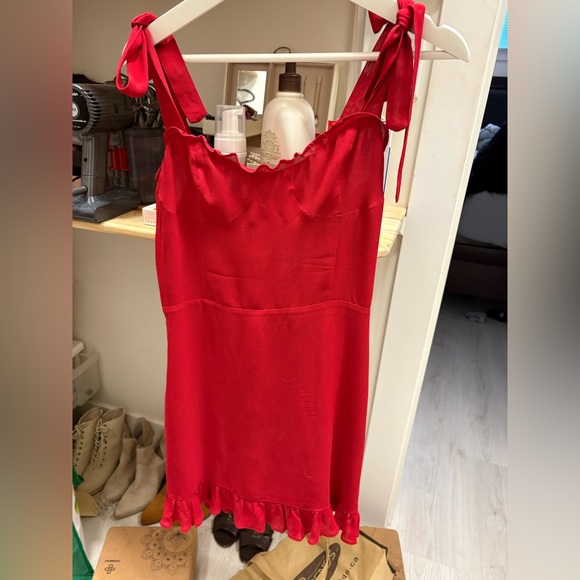 Reformation Dresses & Skirts - Reformation Red Tie-Shoulder Ruffle Mini Dress